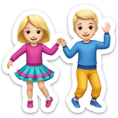 Two little children dancing. sticker