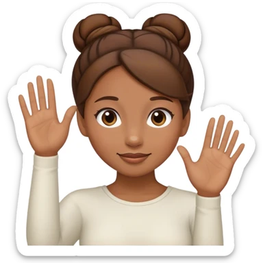 Light brown skin girl, brown hair in bun, waving goodbye sticker
