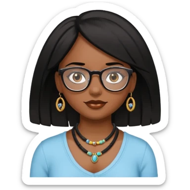 Black girl, with medium length black hair, one hazel eye and one dark brown eye,with glasses,with a necklace,bracelets sticker