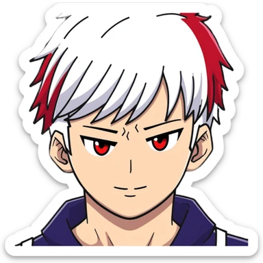 Shoto Todoroki face portrait, half red half white hair, different colored eyes, facial burn scar, neutral expression sticker