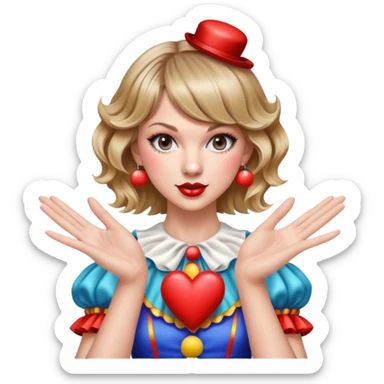 Taylor swift in a clown costume making heart hands  sticker
