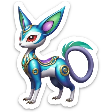 Shiny Colorful Futuristic Ornate Oriental Painted Asian Vernid-Trico-Meloetta-Latias-Koraidon-Peppercat-Protogen-Pokémon-Digimon-Fakémon-fusion-hybrid-creature sticker