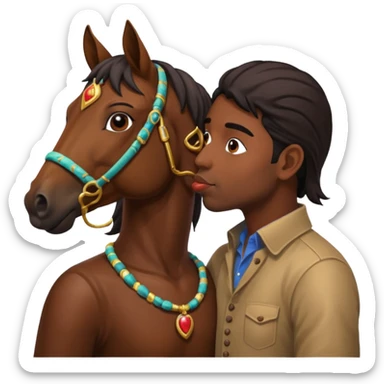 indian man kissing a horse sticker