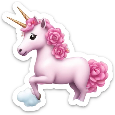 Pink unicorn with flowers on a white cloud  sticker
