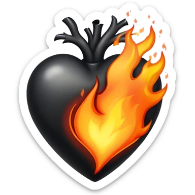 Black heart on fire sticker