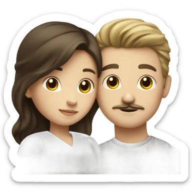 White brunette boy with mustache hugging white brunette girl sticker