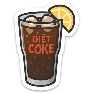 flat toon glass diet coke with a wedge of lemon sticker