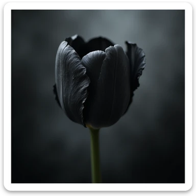 realistic goth tulip with black petals and dark misty background, photorealistic style sticker