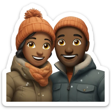 happy couple outdoors in snow sticker