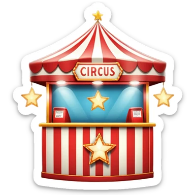 A circus ticket booth with retro lights and star-shaped sign. sticker