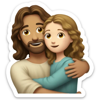 Jesus hugging white girl with wavy brown hair sticker