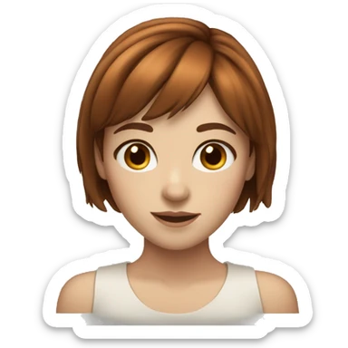A girl with fair skin, brown eyes, freckles, auburn hair and bangs sticker