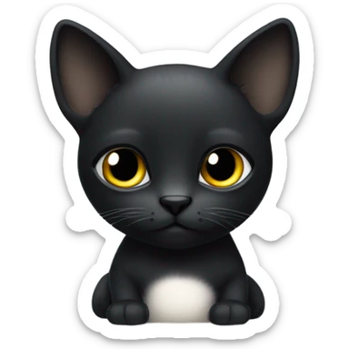 Small, short-haired, black-faced black cat with a white tummy sitting up sticker
