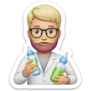 blonde bearded man with glasses with baby bottle sticker