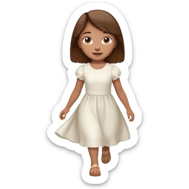 girl walking wearing a white dress, the hair color is brown, still walking sticker