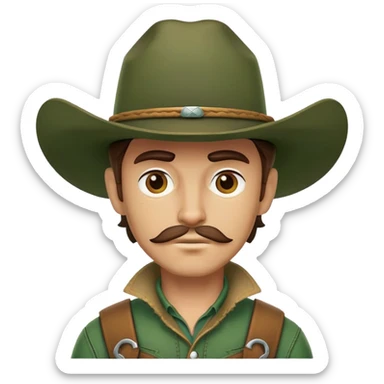 Rugged cowboy character with a forest green cowboy hat sticker