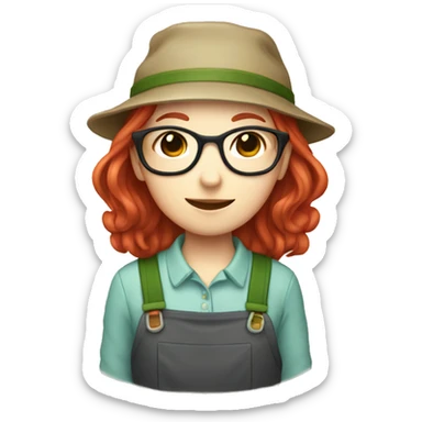 Kawaii female gardener with long red hair and glasses sticker
