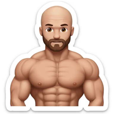 White skin, Shirtless, brown hairy chest, Bodybuilder, big biceps and shoulders. Bald head sticker