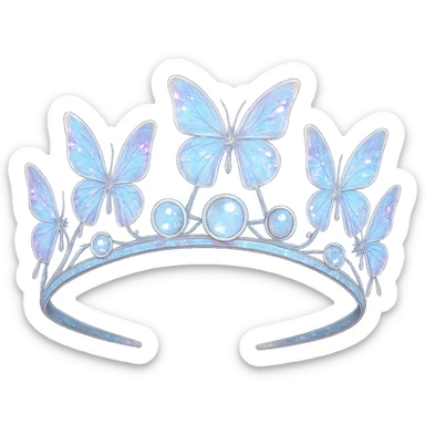 butterfly crown in opal with iridescent butterflies and moonstone gems, magical and dreamy sticker