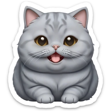 Cinematic Cute Chubby Grey Scottish Fold Cat Portrait Emoji, Head tilted playfully and yawning, round and plump body with sleek soft grey fur and subtle blue undertones, adorable folded ears, Simplified yet adorable features, highly detailed, glowing with a warm, friendly glow, high shine, curious yet calm, stylized with a touch of whimsy, bright and endearing, soft glowing outline, capturing the essence of a mischievous yet loving and lazy kitty with those signature folded ears, so cute it feels like it could stretch out of the screen and cuddle! sticker