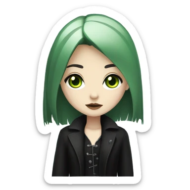pale girl with green eyes and shaggy black hair and gothic clothes  sticker