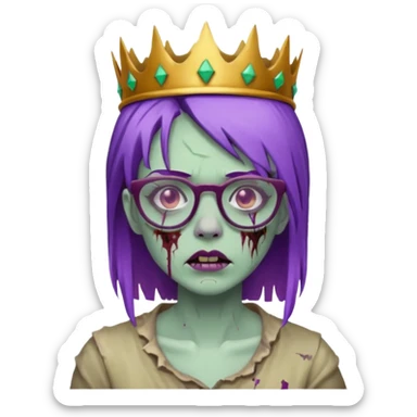 crowned woman zombie with glasses and purple hair  sticker