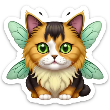 Calico dark Persian Cat with Bee wings green eyes sticker