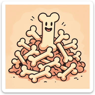 a pile of cartoon bones, fun and lighthearted, colorful and playful sticker