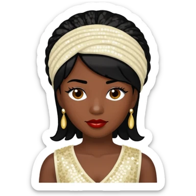 Chilli from TLC with dark skin, black hair, ivory sequin outfit sticker