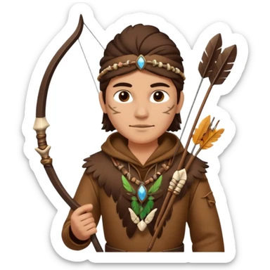 The classic hunter figure carrying a bow and arrow, dressed in brown with decorations made of feathers or bone teeth sticker