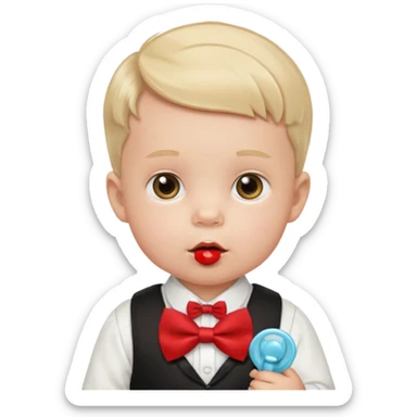 baby guy, with pacifier, wearing pastor custome, red bow tie sticker