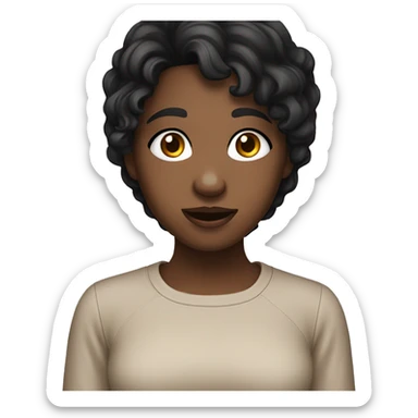 Black haired girl with brown eyes asking if she and her friend can call sticker