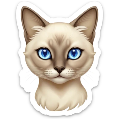 Cinematic Noble Siamese Cat Portrait Emoji, Poised and regal, with sleek cream-colored fur and striking dark points on the ears, face, paws, and tail, piercing sapphire-blue eyes, Simplified yet sharp and sophisticated features, highly detailed, glowing with a soft, dignified glow, high shine, intelligent and graceful, stylized with an air of elegance, focused and attentive, soft glowing outline, capturing the essence of a watchful and refined feline, so majestic it feels as though it could glide across the screen with effortless confidence! sticker