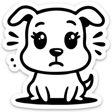 Nervous dog with wide worried eyes, trembling, with anxiety sweat drops sticker