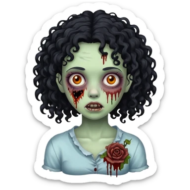 Black curly head girl zombie pale skin sticker