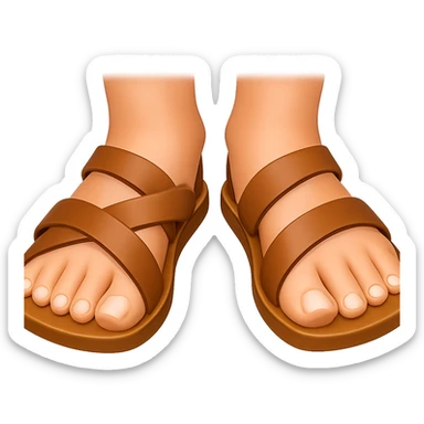 Front view of feet in light brown biblical sandals, emoji style, transparent background. sticker
