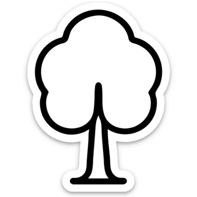 Add green color to the tree icon with a clear outline and minimal detail. The canopy should be green and the trunk brown. Keep it simple and suitable for a map, with a clean and minimalistic style. sticker