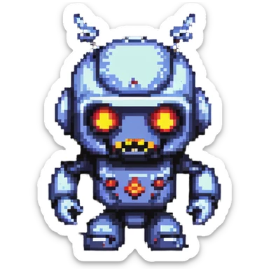 8-bit evil robot villain with angry expression sticker