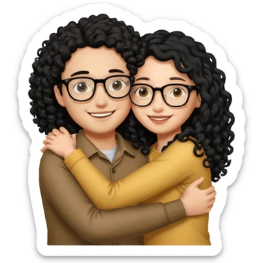 ok use the first photo on last row u sent but make me look 18 and long black curly hair and glasses make us hug each other sticker