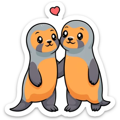 funny fur seal in the arms of a young girl who is standing next to her boyfriend sticker