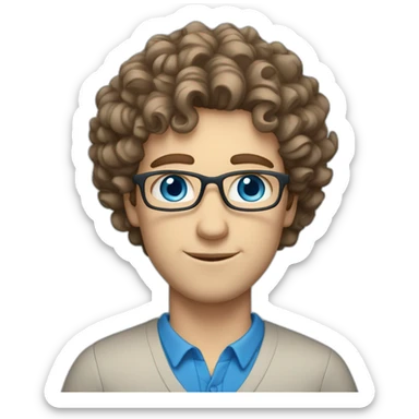 Pale White Male Teacher with curly brown hair and blue eyes sticker