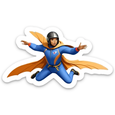 A daring wingsuit athlete soaring between towering mountains, with their wingsuit fully stretched, cutting through the air at high speed. The background features dramatic cliffs and a vast sky, emphasizing the thrill and freedom of base jumping. sticker