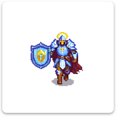 running paladin with glowing holy aura and shield sticker