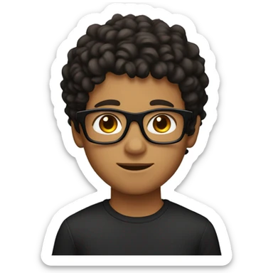a boy with slightly tanned skin, black square glasses, with short curly hair and dark brown eyes sticker