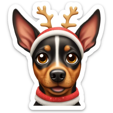 Cute cartoon miniature pinscher dog dressed like a reindeer sticker