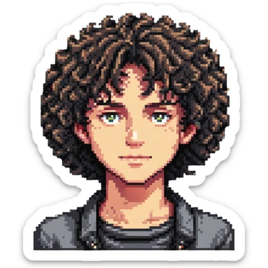 Teen boy character with curly hair, youthful face sticker