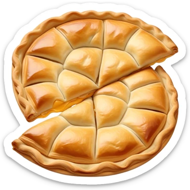 cinematic-realistic-flat burek-sa-sirom-dish-emoji,-showcasing-a-flaky-pastry-filled-with-cheese-rendered-with-crisp-textures-and-appetizing,-warm-lighting.  sticker