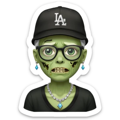 Green Zombie with black glasses dodger hat and diamonds necklace sticker
