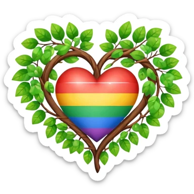 nature-inspired heart with a rainbow bow and heart pattern on the bow sticker
