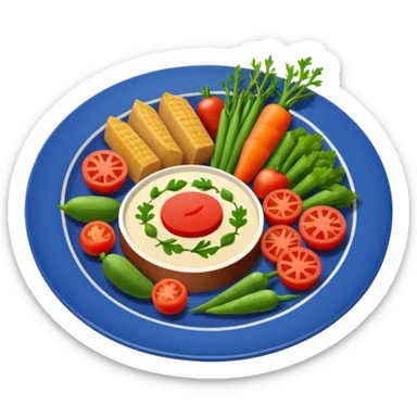 minimalist iOS style Apple emoji of a plate of pierade with vegetables and meat sticker